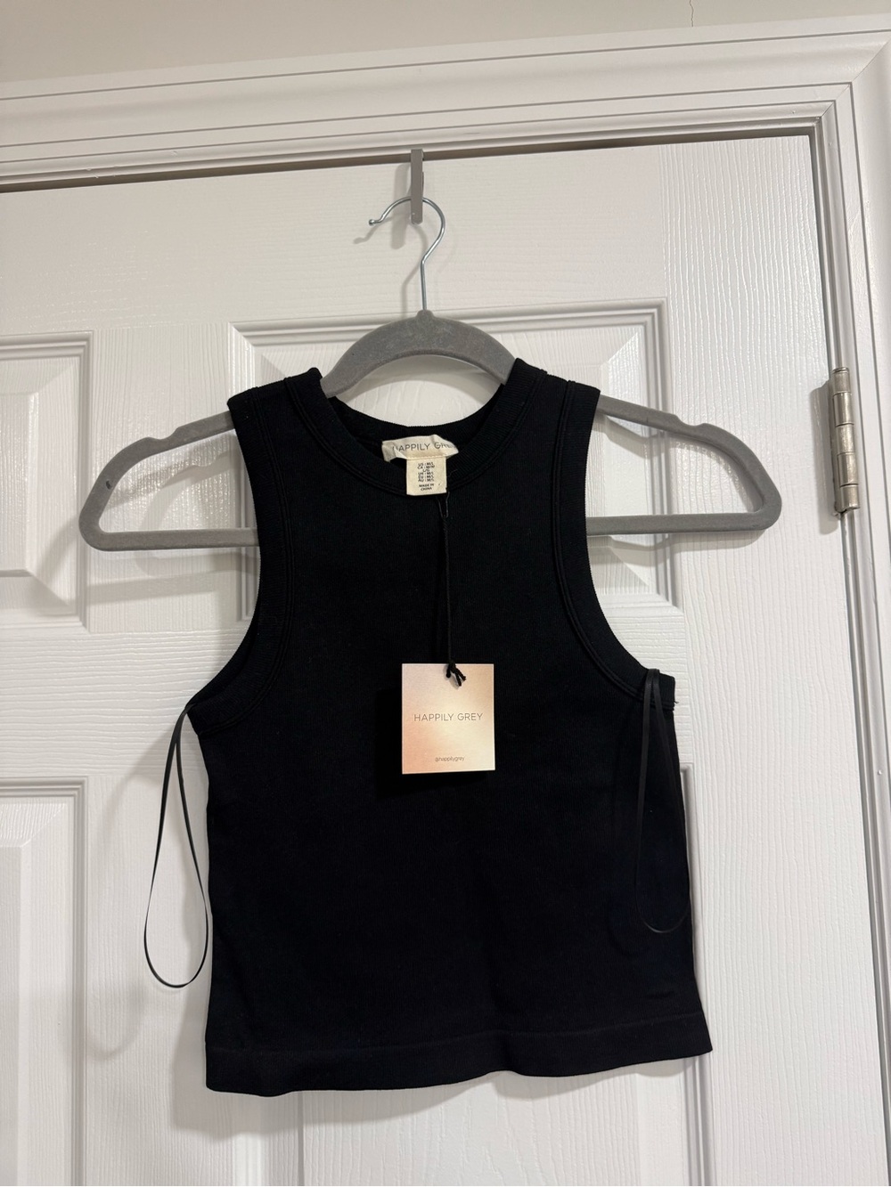 Happily Grey Black Ribbed Tank with Side Ties